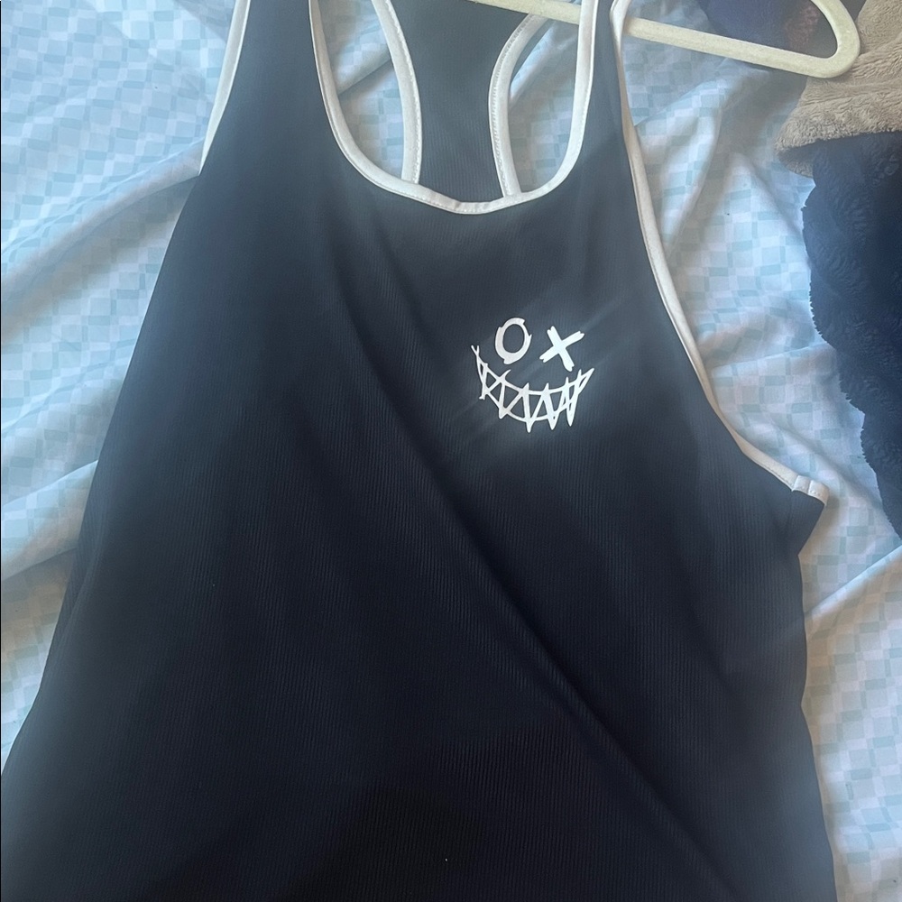 SHEIN Black Tank Top with White Graphic
